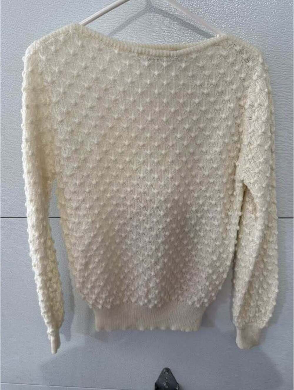 Vintage Cream Popcorn Knit Sweater Womens Size M